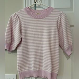 Lavender  and White Striped Short-Sleeve Sweater